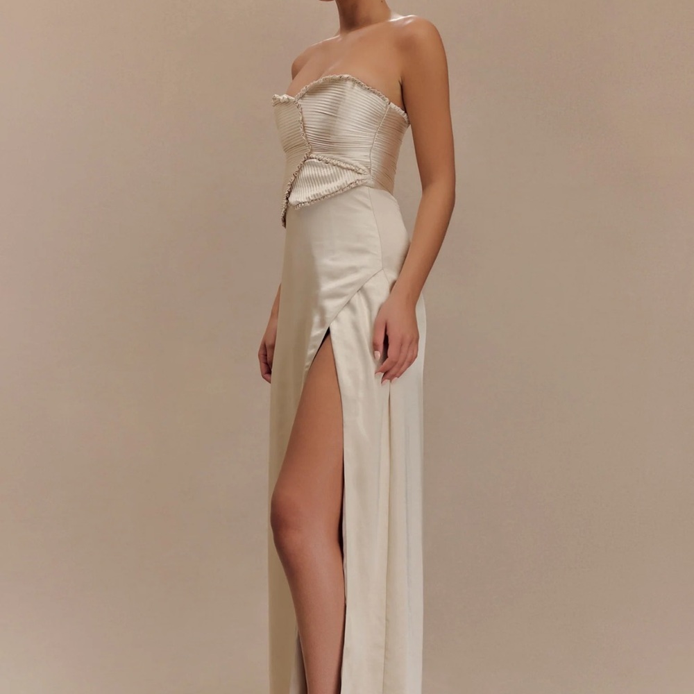 Larissa Satin Maxi Dress With Ruched Petals - Blush Gold
